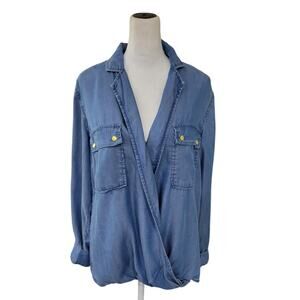 Michael Kors Chambray Blouse Top Women's Small Blue Lyocell Surplice Crossover‎